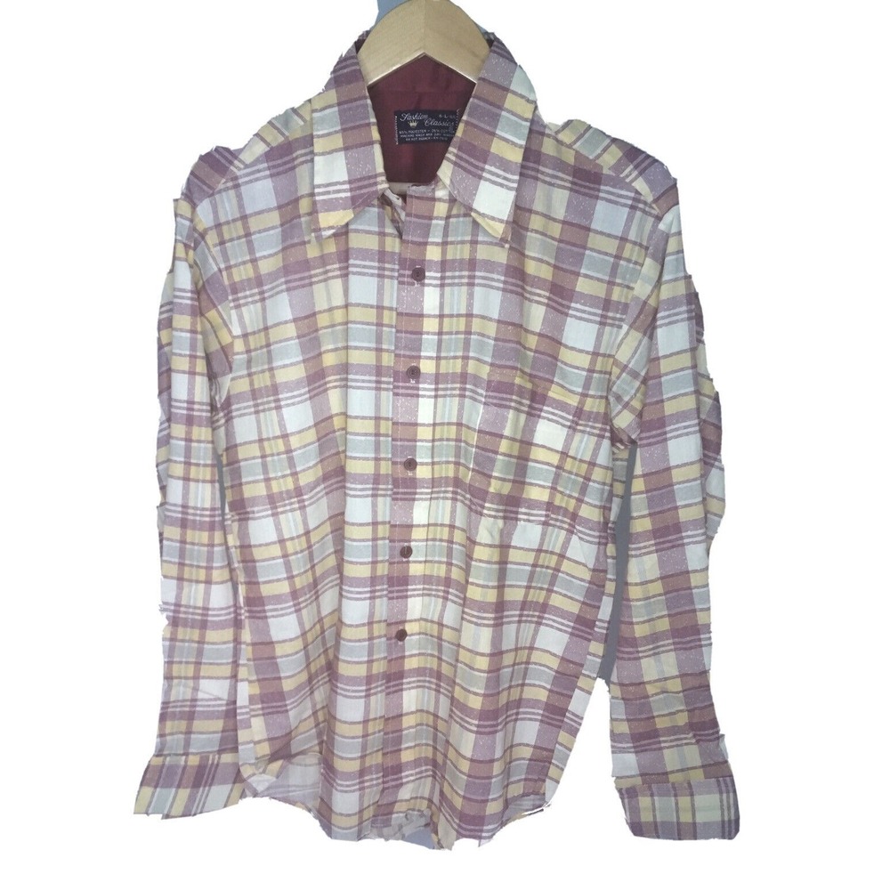 Fashion Classics‎ Vintage 1970s Mens Large Multi-Color Plaid Button Down Shirt